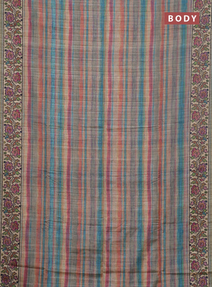 Art tussar saree multi colour and beige with plain body and patola printed border