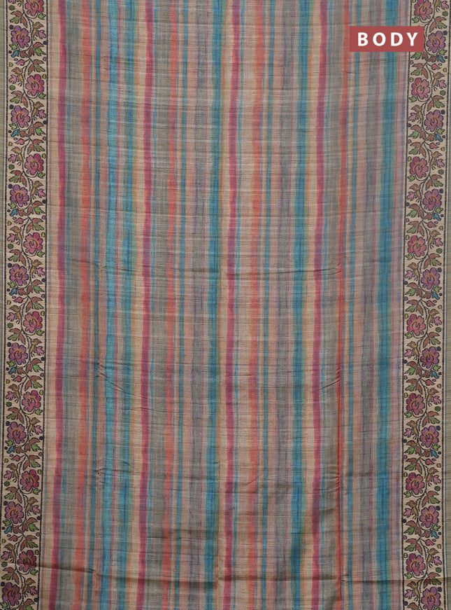 Art tussar saree multi colour and beige with plain body and patola printed border