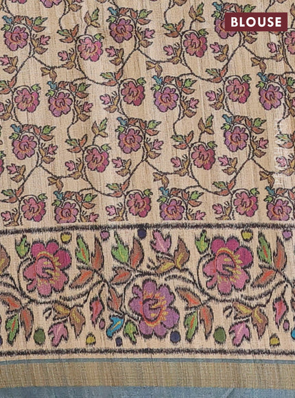 Art tussar saree multi colour and beige with plain body and patola printed border