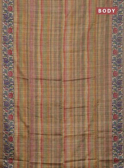 Art tussar saree multi colour and beige elaichi green with plain body and patola printed border