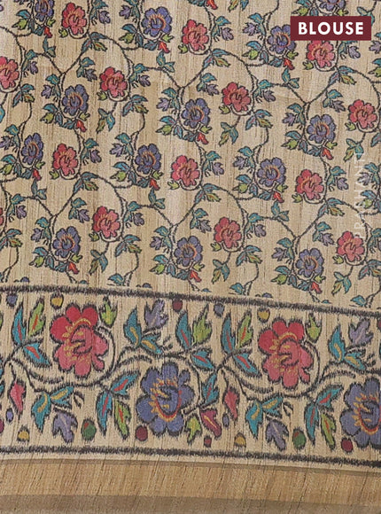 Art tussar saree multi colour and beige elaichi green with plain body and patola printed border
