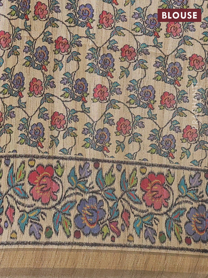 Art tussar saree multi colour and beige elaichi green with plain body and patola printed border
