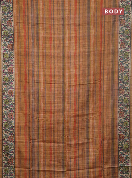 Art tussar saree multi colour and sandal with plain body and patola printed border