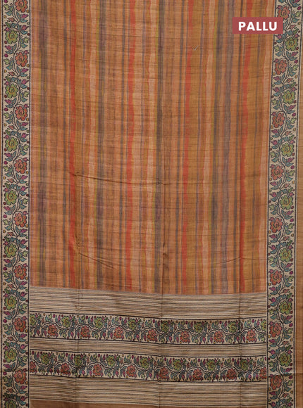 Art tussar saree multi colour and sandal with plain body and patola printed border