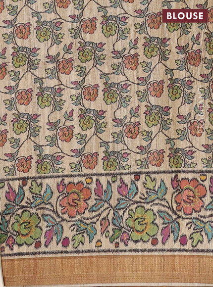 Art tussar saree multi colour and sandal with plain body and patola printed border