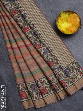 Art tussar saree pastel brown and beige with plain body and patola printed border