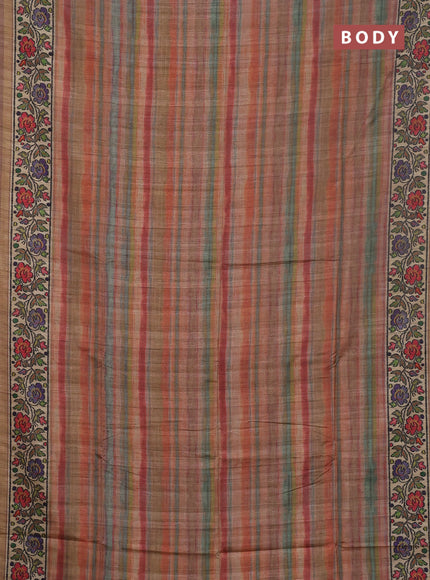 Art tussar saree pastel brown and beige with plain body and patola printed border
