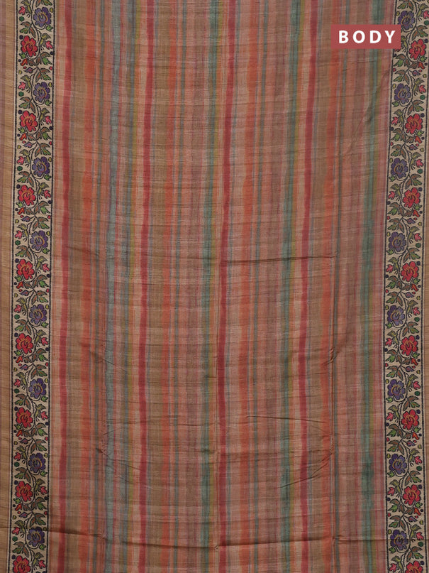 Art tussar saree pastel brown and beige with plain body and patola printed border