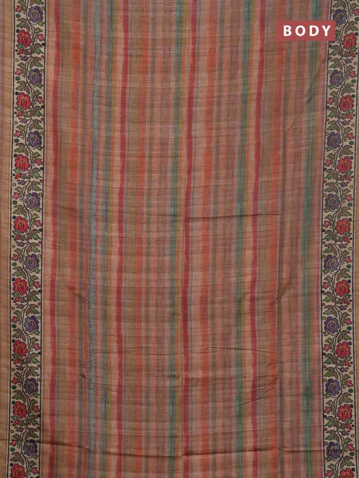 Art tussar saree pastel brown and beige with plain body and patola printed border