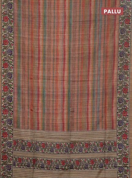 Art tussar saree pastel brown and beige with plain body and patola printed border