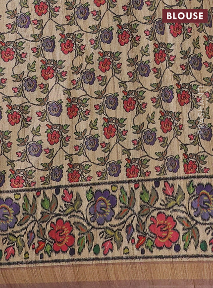 Art tussar saree pastel brown and beige with plain body and patola printed border