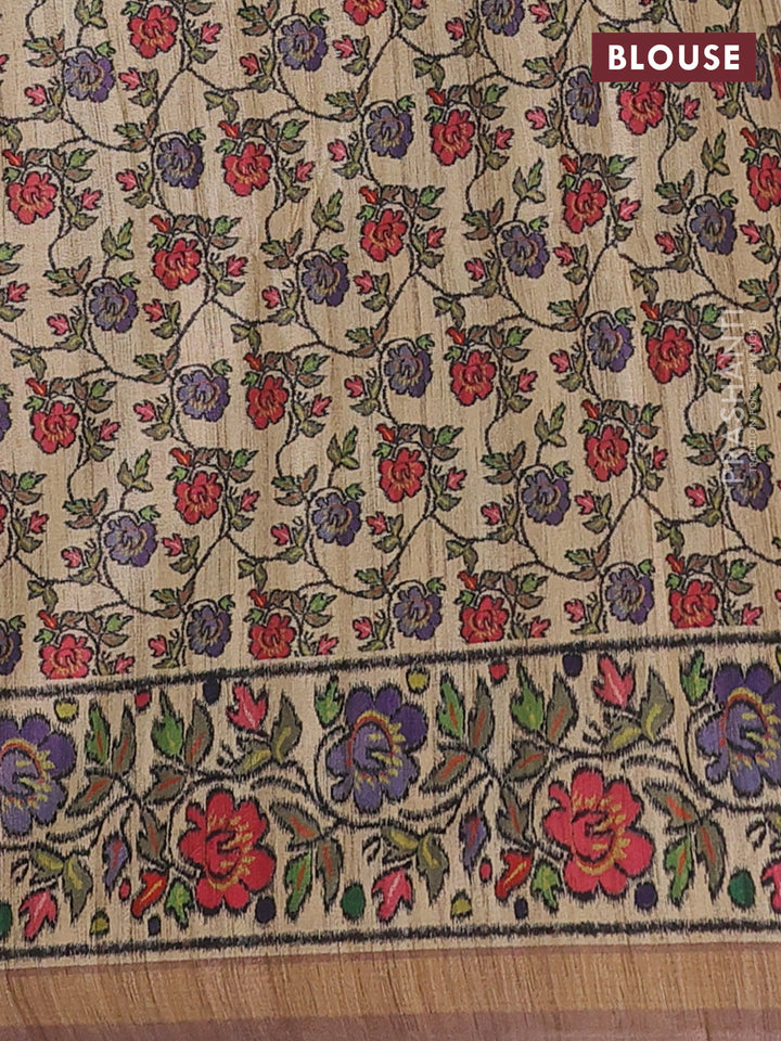 Art tussar saree pastel brown and beige with plain body and patola printed border