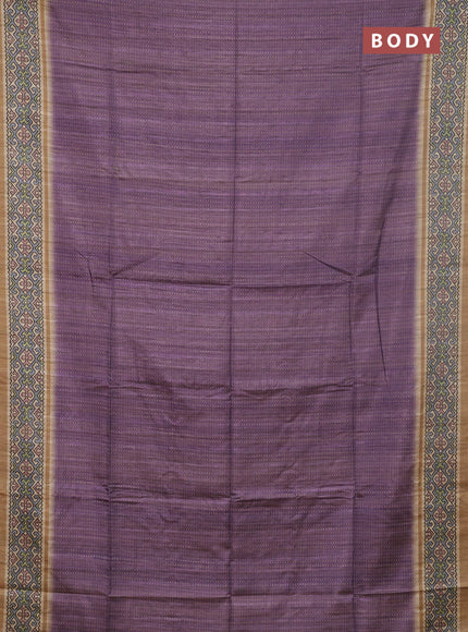 Art tussar saree purple and beige with allover prints and patola printed border