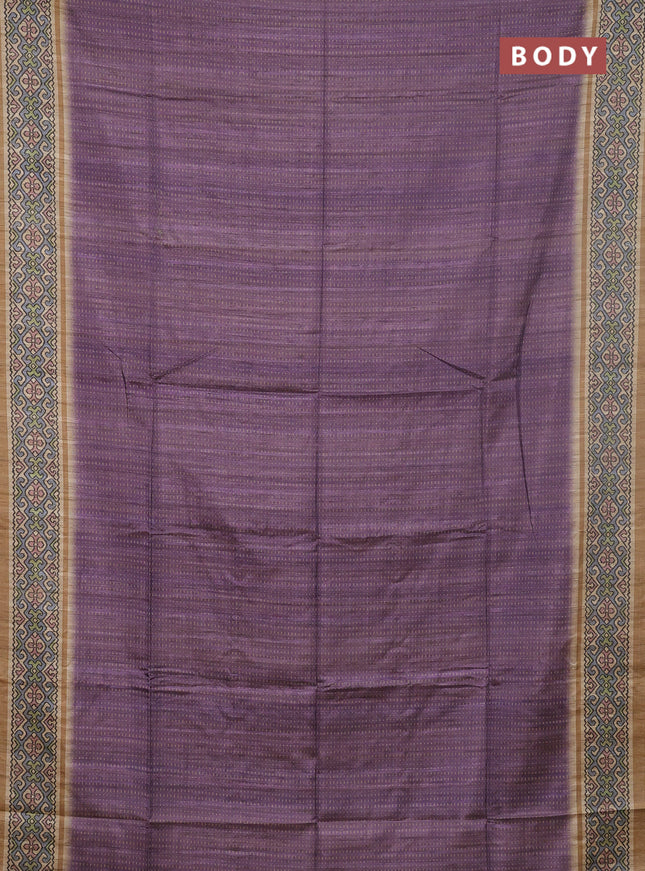 Art tussar saree purple and beige with allover prints and patola printed border