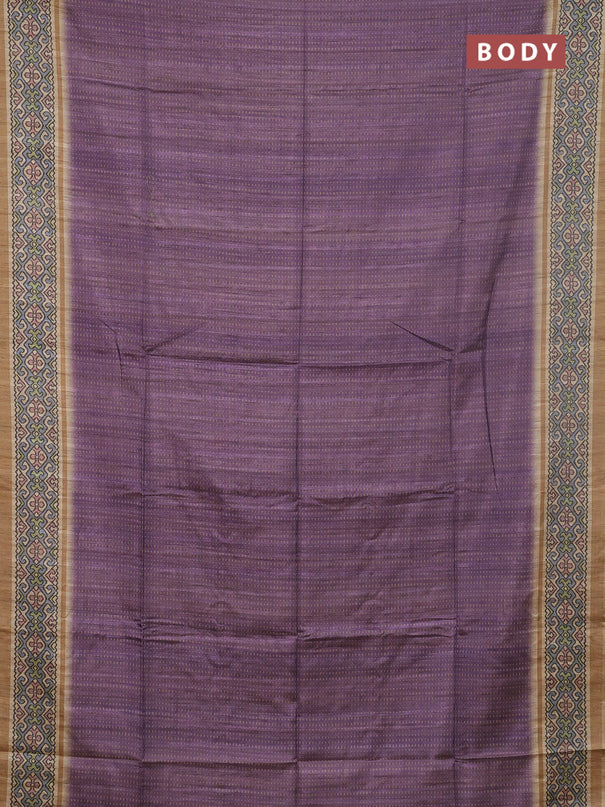 Art tussar saree purple and beige with allover prints and patola printed border
