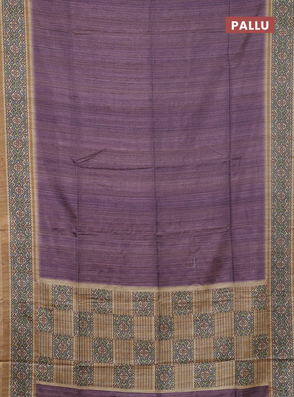 Art tussar saree purple and beige with allover prints and patola printed border