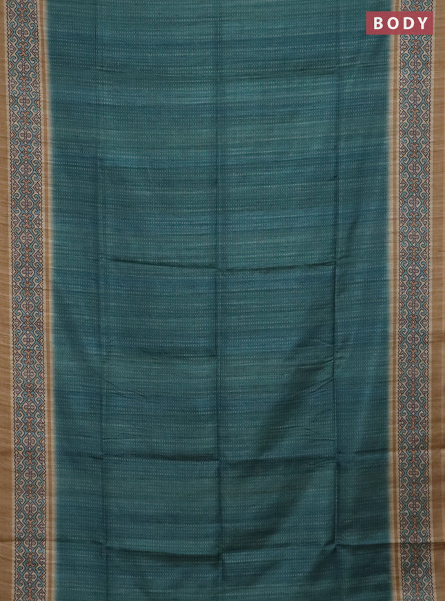 Art tussar saree teal green and beige with allover prints and patola printed border
