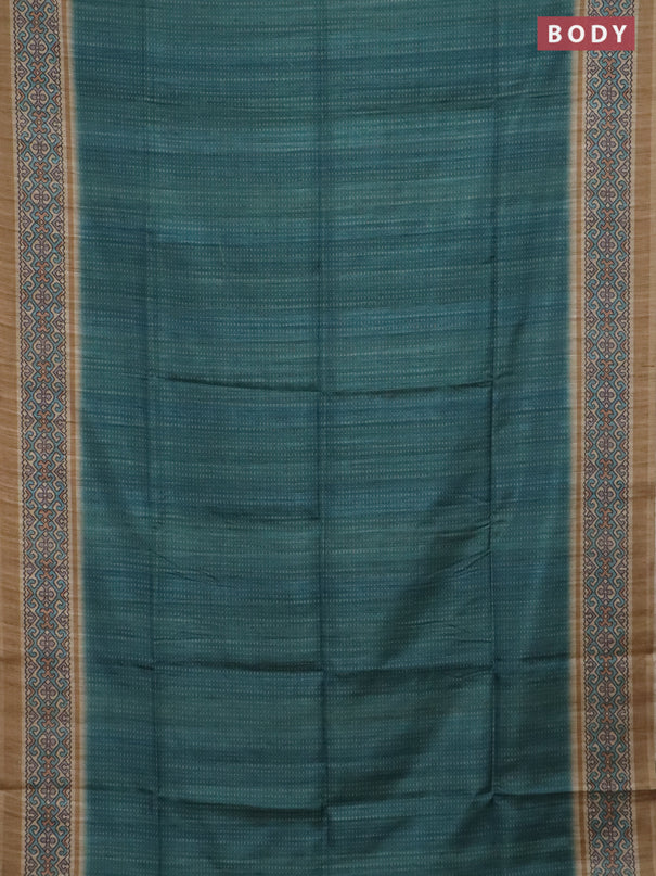 Art tussar saree teal green and beige with allover prints and patola printed border