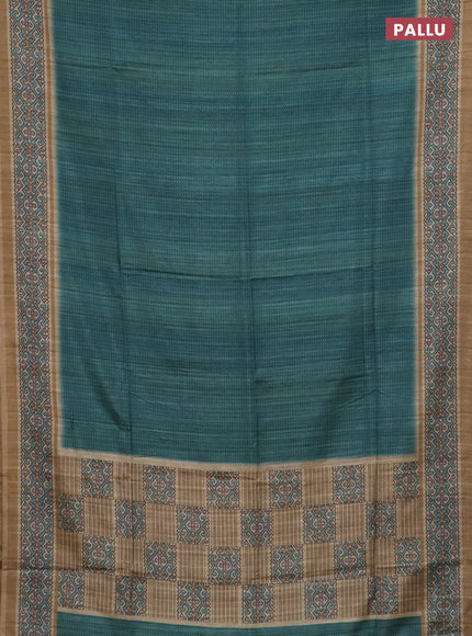 Art tussar saree teal green and beige with allover prints and patola printed border