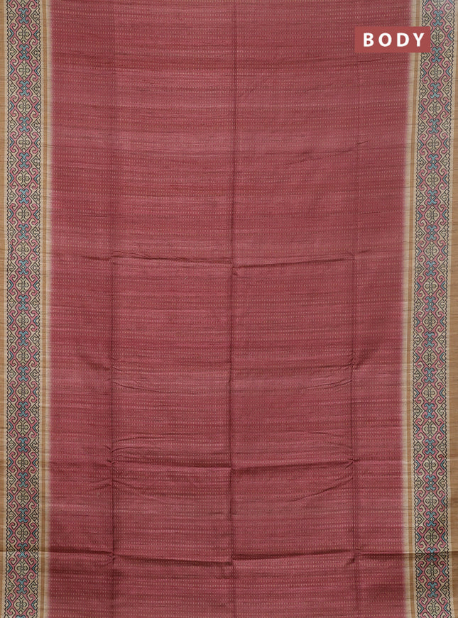 Art tussar saree peach pink and beige with allover prints and patola printed border
