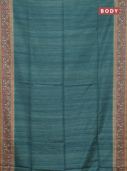 Art tussar saree teal green and beige with allover prints and patola printed border