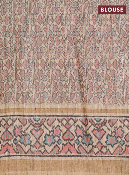 Art tussar saree teal green and beige with allover prints and patola printed border
