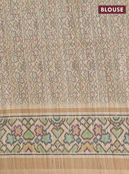 Art tussar saree mehendi green and beige with allover prints and patola printed border