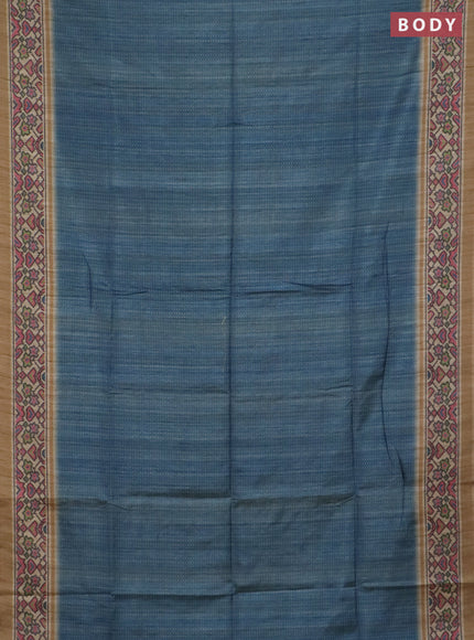 Art tussar saree pastel blue and beige with allover prints and patola printed border