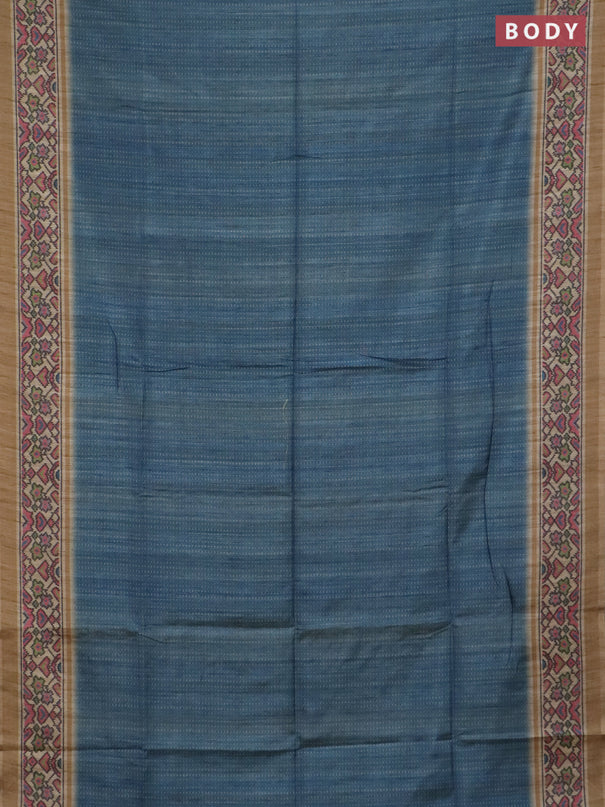 Art tussar saree pastel blue and beige with allover prints and patola printed border