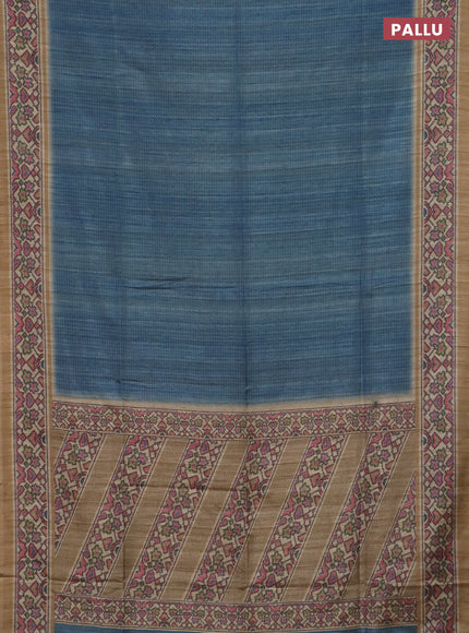 Art tussar saree pastel blue and beige with allover prints and patola printed border