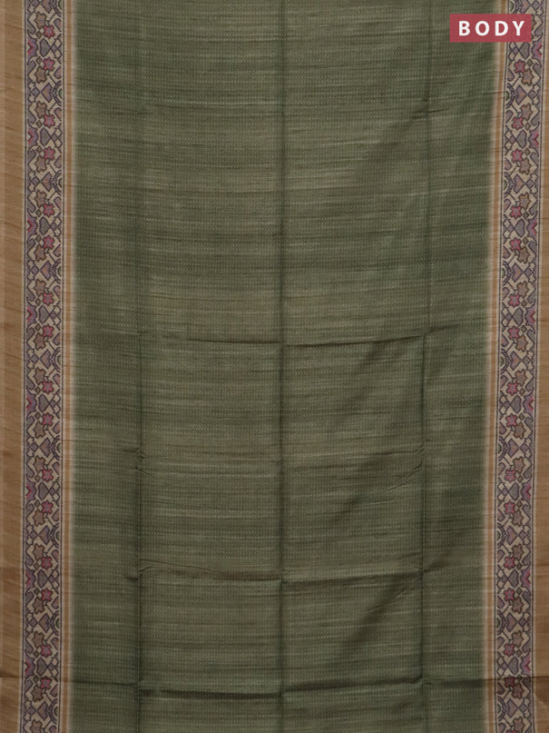 Art tussar saree green and beige with allover prints and patola printed border