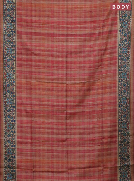 Art tussar saree peach shade and beige with plain body and patola printed border