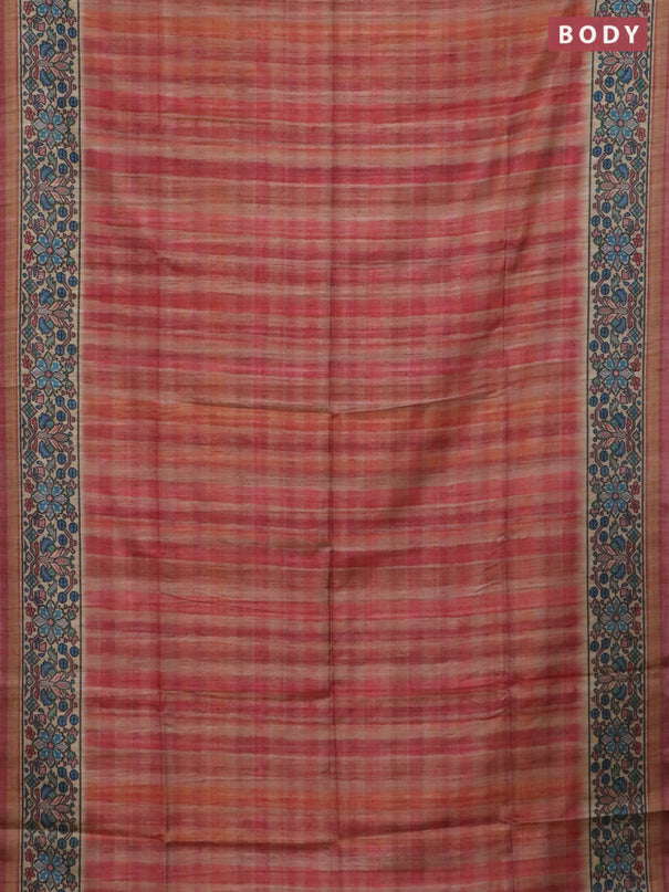 Art tussar saree peach shade and beige with plain body and patola printed border