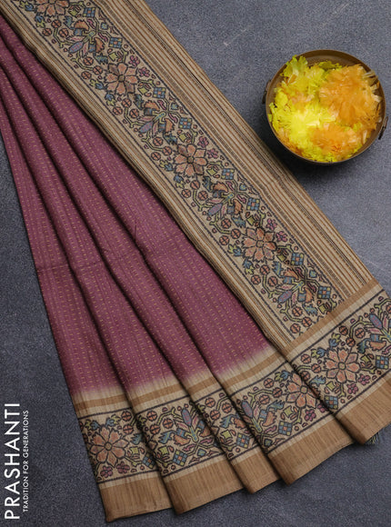 Art tussar saree pastel maroon and sandal with allover prints and patola printed border