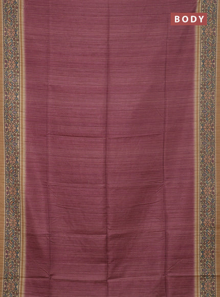 Art tussar saree pastel maroon and sandal with allover prints and patola printed border