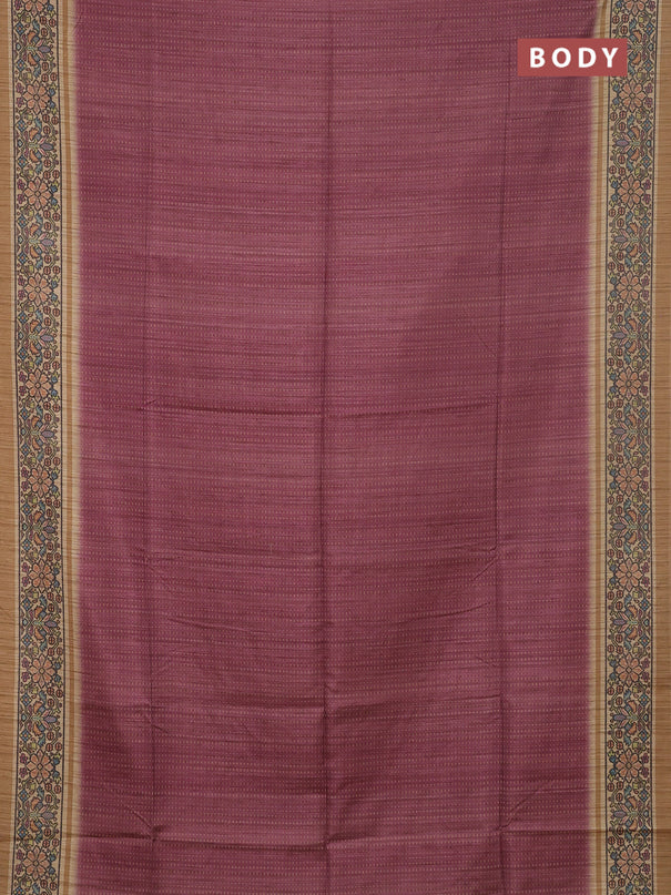 Art tussar saree pastel maroon and sandal with allover prints and patola printed border