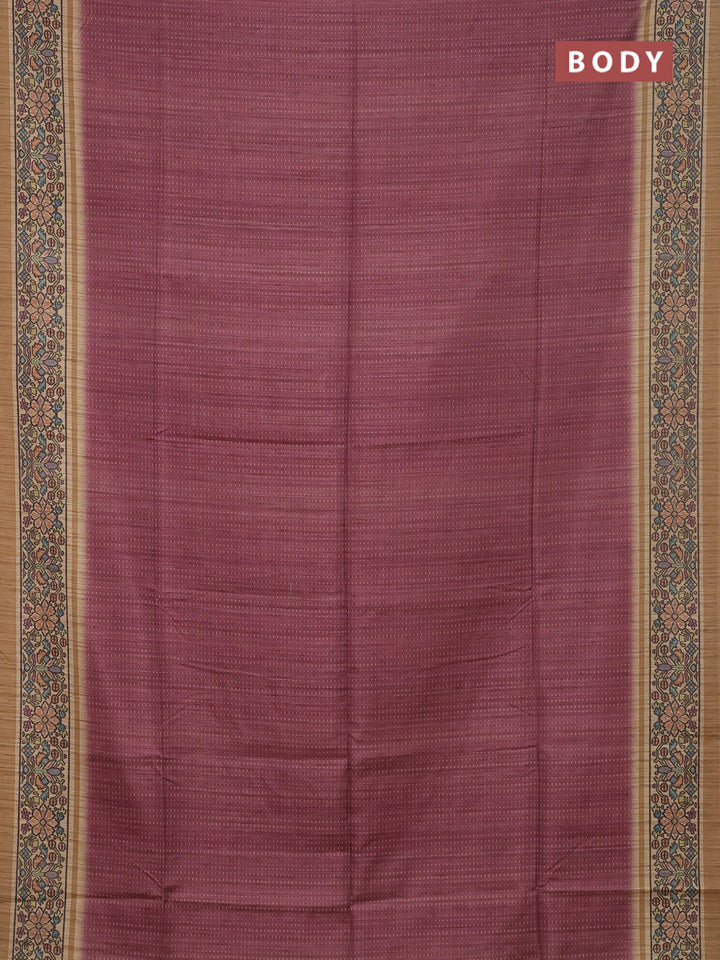 Art tussar saree pastel maroon and sandal with allover prints and patola printed border