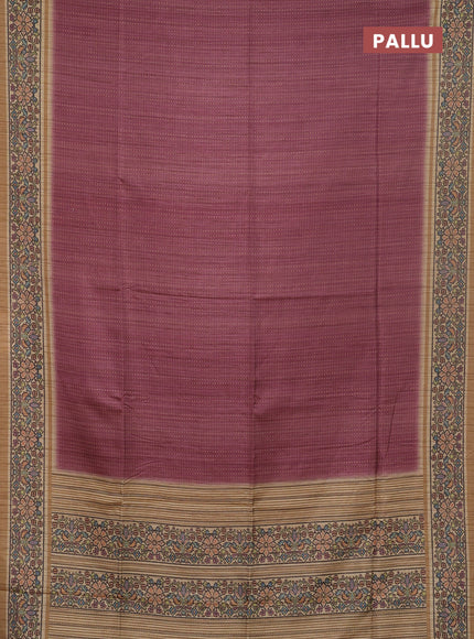 Art tussar saree pastel maroon and sandal with allover prints and patola printed border