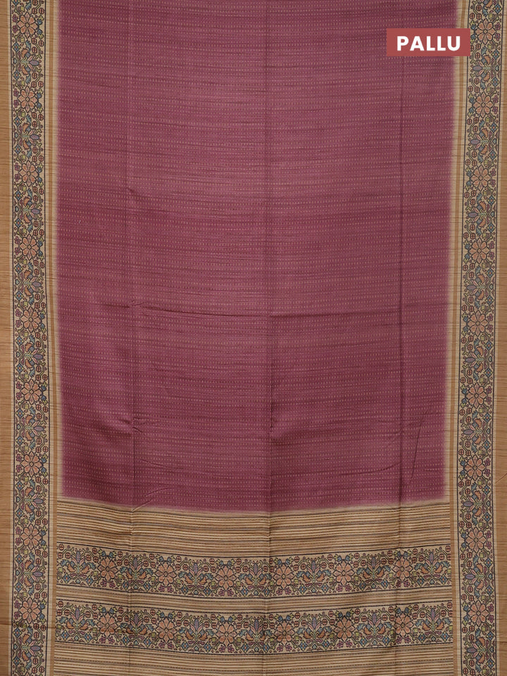 Art tussar saree pastel maroon and sandal with allover prints and patola printed border