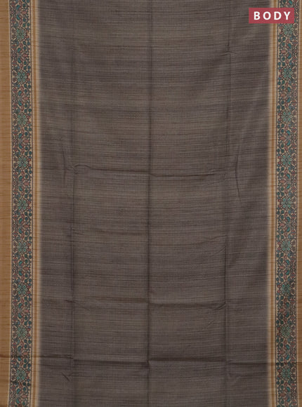 Art tussar saree grey and sandal with allover prints and patola printed border