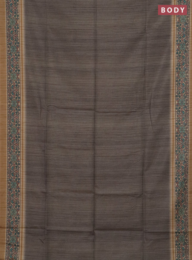 Art tussar saree grey and sandal with allover prints and patola printed border