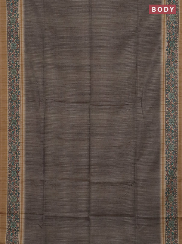 Art tussar saree grey and sandal with allover prints and patola printed border