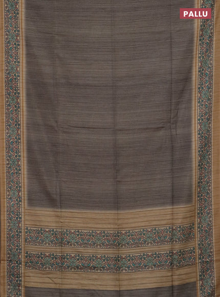 Art tussar saree grey and sandal with allover prints and patola printed border
