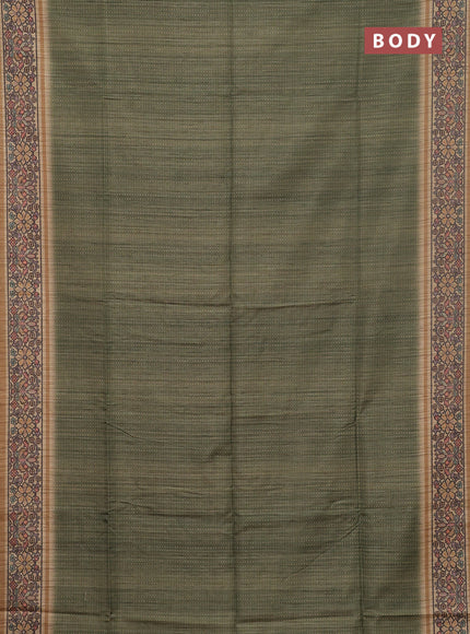 Art tussar saree mehendi green and sandal with allover prints and patola printed border