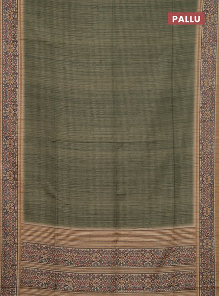 Art tussar saree mehendi green and sandal with allover prints and patola printed border