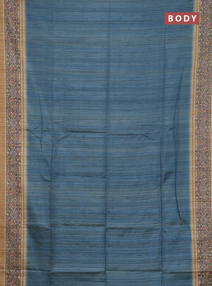 Art tussar saree teal blue and sandal with allover prints and patola printed border