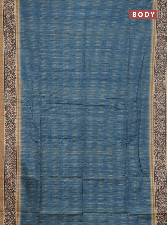 Art tussar saree teal blue and sandal with allover prints and patola printed border