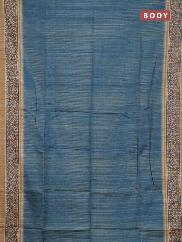 Art tussar saree teal blue and sandal with allover prints and patola printed border
