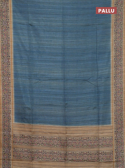 Art tussar saree teal blue and sandal with allover prints and patola printed border