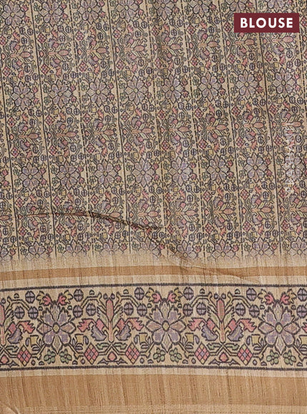 Art tussar saree teal blue and sandal with allover prints and patola printed border
